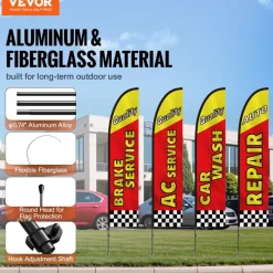 VEVOR Auto Repair Advertising Feather Flag with Pole Kit, Advertising Flags for Business Outside, Includes 4 Banner Flags, 4 Poles, 4 Ground Stakes, Swooper Flags for Businesses 16.3 FT