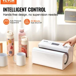 VEVOR Auto Tumbler Heat Press Machine, Mug Heat Press for 11-30oz Sublimation Tumblers, Heat Up Fast and Even, Tumbler Press with Tape and Glove, Temp and Time Setting, for Tumblers, Cups, Mugs, White