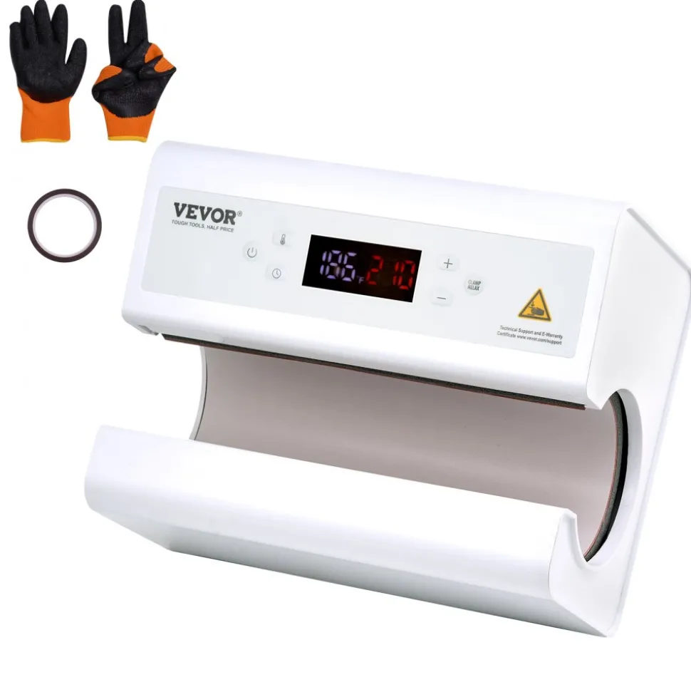 VEVOR Auto Tumbler Heat Press Machine, Mug Heat Press for 11-30oz Sublimation Tumblers, Heat Up Fast and Even, Tumbler Press with Tape and Glove, Temp and Time Setting, for Tumblers, Cups, Mugs, White