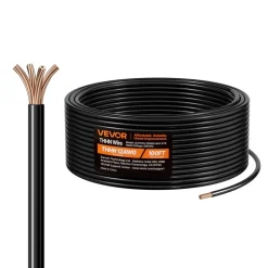 VEVOR 12 AWG THHN Wire, 19-Stranded, 100% OFC Copper Electrical Building Wire with Nylon Jacket, Rated for Up to 600 Volts, for Indoor Outdoor Use, Commercial, Industrial, Residential, Black (100 ft)