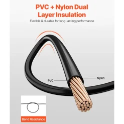 VEVOR 12 AWG THHN Wire, 19-Stranded, 100% OFC Copper Electrical Building Wire with Nylon Jacket, Rated for Up to 600 Volts, for Indoor Outdoor Use, Commercial, Industrial, Residential, Black (100 ft)