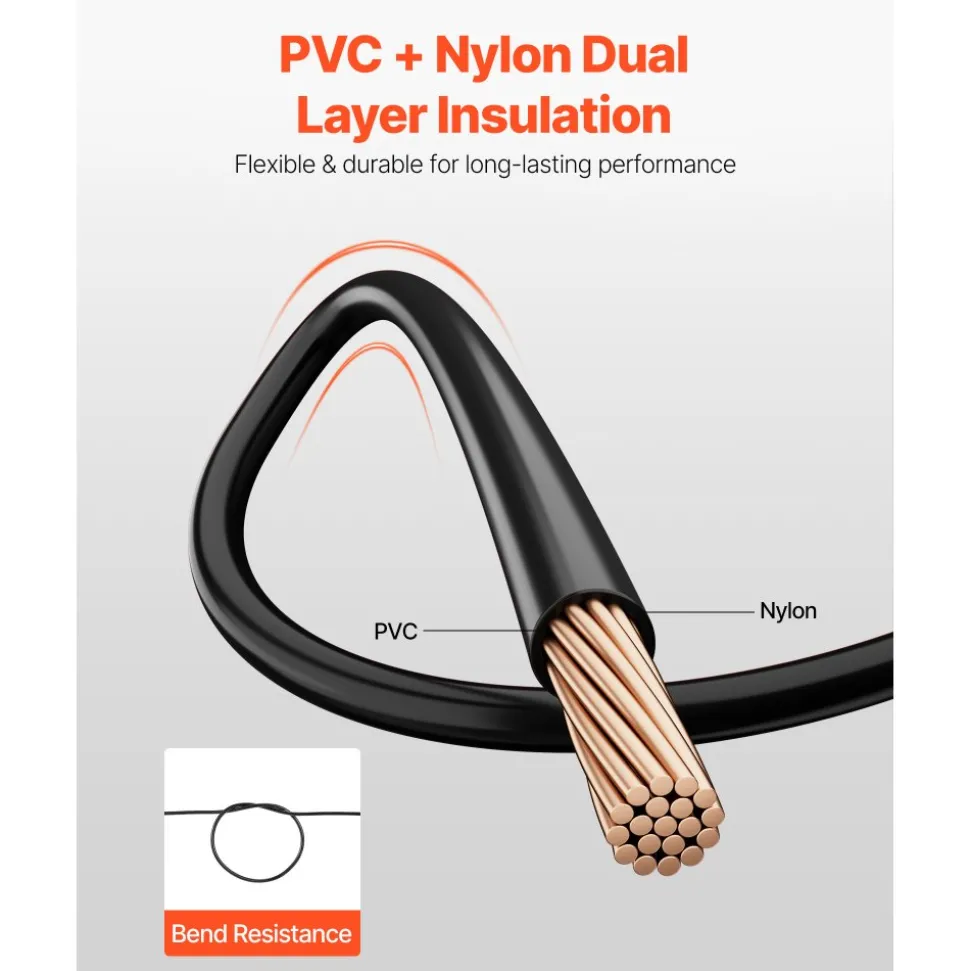 VEVOR 12 AWG THHN Wire, 19-Stranded, 100% OFC Copper Electrical Building Wire with Nylon Jacket, Rated for Up to 600 Volts, for Indoor Outdoor Use, Commercial, Industrial, Residential, Black (100 ft)