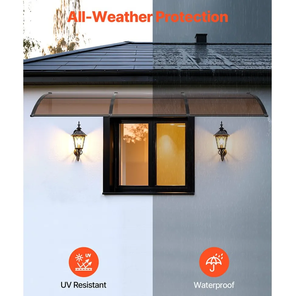 VEVOR Awnings for Door Entrance, 38 x 117 in, Exterior Front Door Window Awnings with Drainage & ABS Bracket, Rain Snow Sun Protection, Overhang Polycarbonate Door Canopy for Porch Patio, Clear