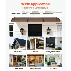 VEVOR Awnings for Door Entrance, 38 x 117 in, Exterior Front Door Window Awnings with Drainage & ABS Bracket, Rain Snow Sun Protection, Overhang Polycarbonate Door Canopy for Porch Patio, Clear