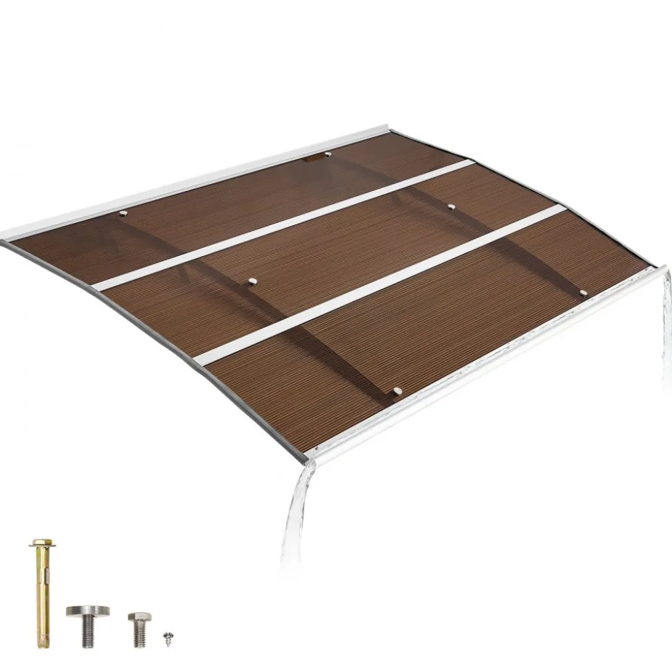 VEVOR Awnings for Door Entrance, 37 x 47 in, Exterior Front Door Window Awnings with Drainage & ABS Bracket, Rain Snow Sun Protection, Overhang Polycarbonate Door Canopy for Porch Patio, Brown