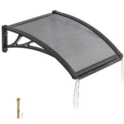 VEVOR Awnings for Door Entrance, 38 x 40 in, Exterior Front Door Window Awnings with Drainage & ABS Bracket, Rain Snow Sun Protection, Overhang Polycarbonate Door Canopy for Porch Patio, Smoky Gray