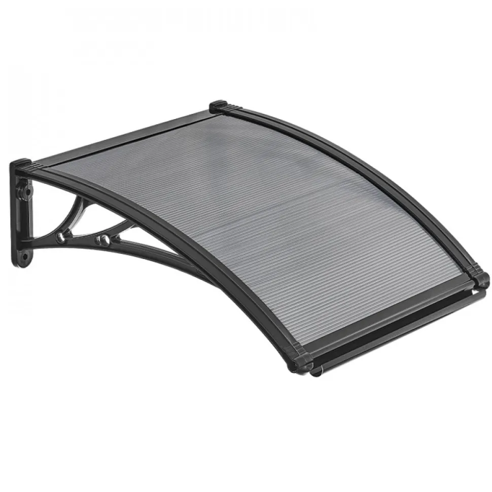 VEVOR Awnings for Door Entrance, 38 x 40 in, Exterior Front Door Window Awnings with Drainage & ABS Bracket, Rain Snow Sun Protection, Overhang Polycarbonate Door Canopy for Porch Patio, Smoky Gray