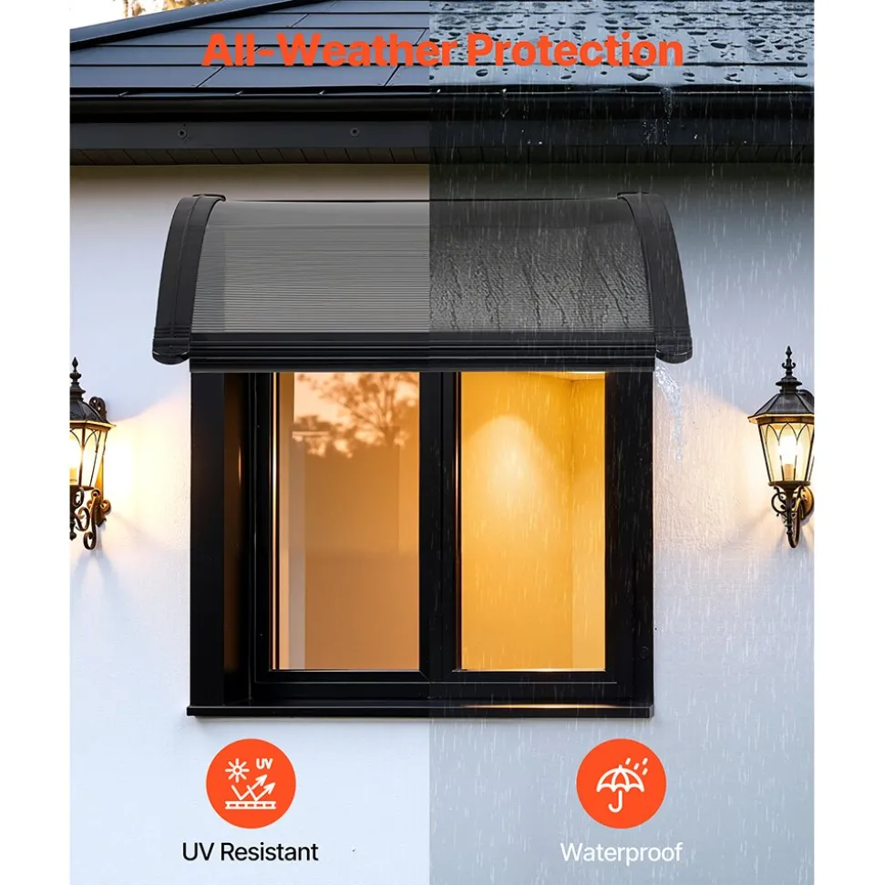 VEVOR Awnings for Door Entrance, 38 x 40 in, Exterior Front Door Window Awnings with Drainage & ABS Bracket, Rain Snow Sun Protection, Overhang Polycarbonate Door Canopy for Porch Patio, Smoky Gray