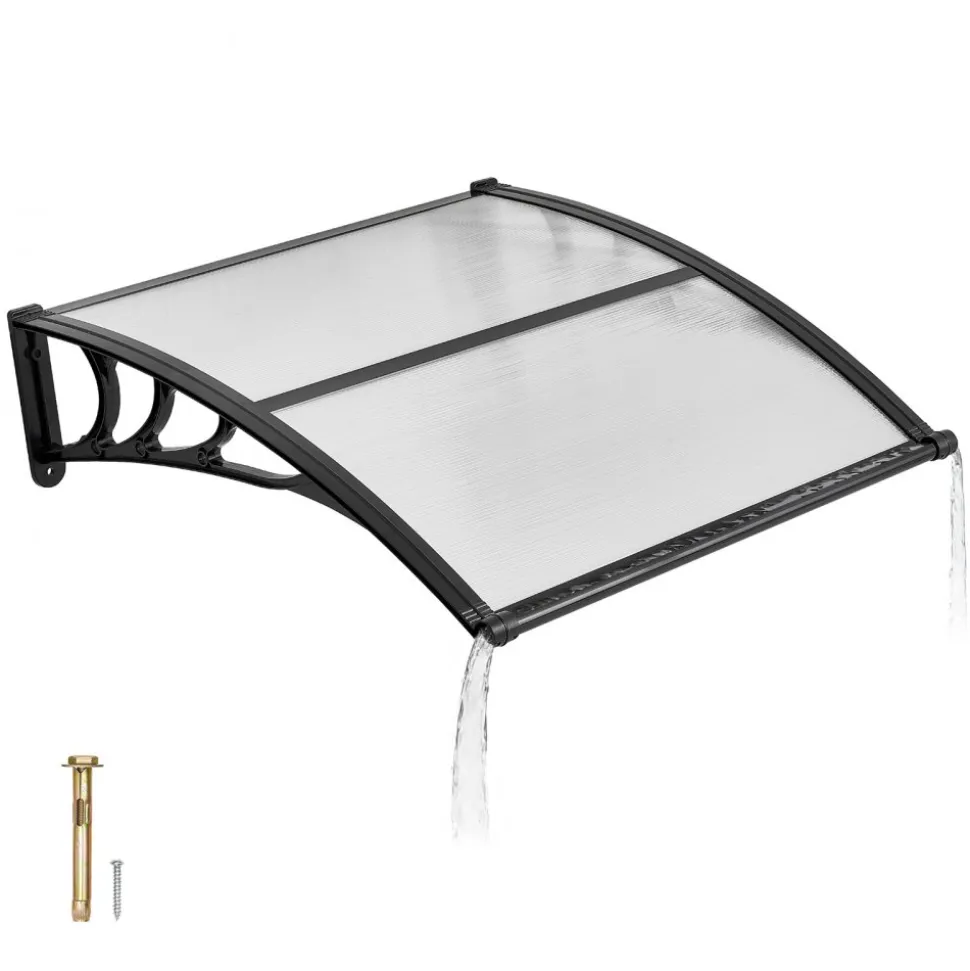 VEVOR Awnings for Door Entrance, 38 x 40 in, Exterior Front Door Window Awnings with Drainage & ABS Bracket, Rain Snow Sun Protection, Overhang Polycarbonate Door Canopy for Porch Patio, Clear