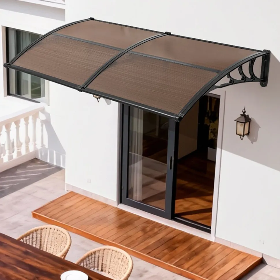 VEVOR Awnings for Door Entrance, 38 x 78 in, Exterior Front Door Window Awnings with Drainage & Metal Bracket, Rain Snow Sun Protection, Overhang Polycarbonate Door Canopy for Porch Patio, Brown