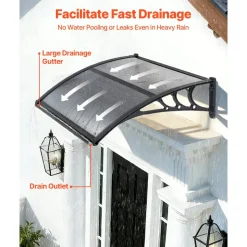 VEVOR Awnings for Door Entrance, 30 x 39 in, Exterior Front Door Window Awnings with Drainage & ABS Bracket, Rain Snow Sun Protection, Overhang Polycarbonate Door Canopy for Porch Patio, Smoky Gray