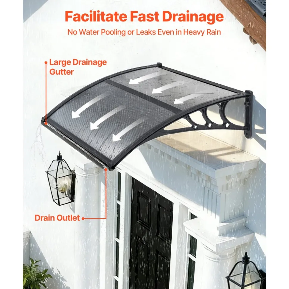 VEVOR Awnings for Door Entrance, 30 x 39 in, Exterior Front Door Window Awnings with Drainage & ABS Bracket, Rain Snow Sun Protection, Overhang Polycarbonate Door Canopy for Porch Patio, Smoky Gray