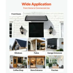 VEVOR Awnings for Door Entrance, 30 x 39 in, Exterior Front Door Window Awnings with Drainage & ABS Bracket, Rain Snow Sun Protection, Overhang Polycarbonate Door Canopy for Porch Patio, Smoky Gray