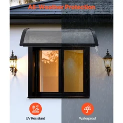 VEVOR Awnings for Door Entrance, 30 x 39 in, Exterior Front Door Window Awnings with Drainage & ABS Bracket, Rain Snow Sun Protection, Overhang Polycarbonate Door Canopy for Porch Patio, Smoky Gray