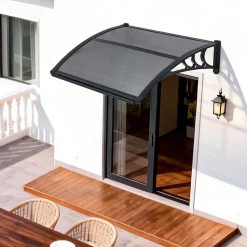 VEVOR Awnings for Door Entrance, 30 x 39 in, Exterior Front Door Window Awnings with Drainage & ABS Bracket, Rain Snow Sun Protection, Overhang Polycarbonate Door Canopy for Porch Patio, Smoky Gray