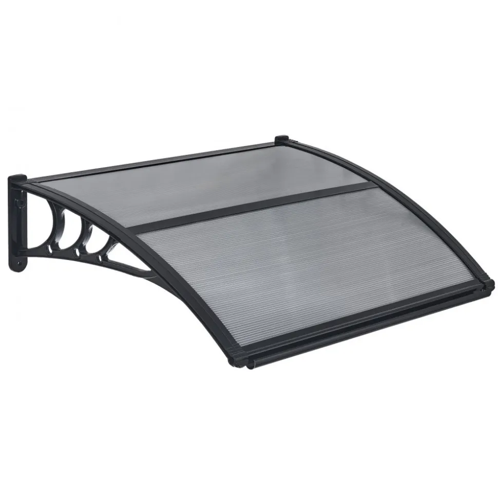 VEVOR Awnings for Door Entrance, 30 x 39 in, Exterior Front Door Window Awnings with Drainage & ABS Bracket, Rain Snow Sun Protection, Overhang Polycarbonate Door Canopy for Porch Patio, Smoky Gray