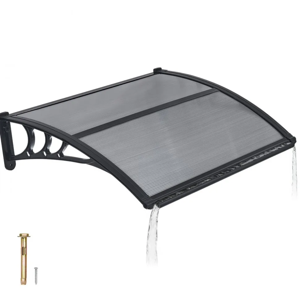 VEVOR Awnings for Door Entrance, 30 x 39 in, Exterior Front Door Window Awnings with Drainage & ABS Bracket, Rain Snow Sun Protection, Overhang Polycarbonate Door Canopy for Porch Patio, Smoky Gray