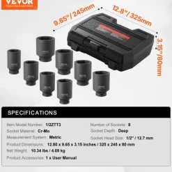 VEVOR Axle Nut Impact Socket Set, 1/2