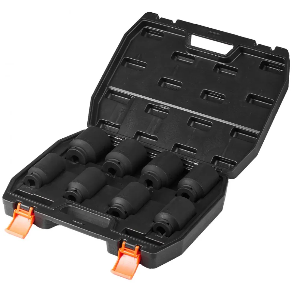VEVOR Axle Nut Impact Socket Set, 1/2" Drive Deep 12-Point 8-Piece Metric Spindle Nut Socket Set, CR-MO Heat Treated Large Socket Set with Storage Case, Auto Repair, Removing or Installing Axle Nuts