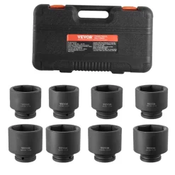 VEVOR Axle Nut Impact Socket Set, 3/4" Drive 6-Point 8-Piece SAE Spindle Nut Socket Set, CR-MO Heat Treated Large Socket Set with Storage Case, for Auto Repair, Removing or Installing Axle Nuts