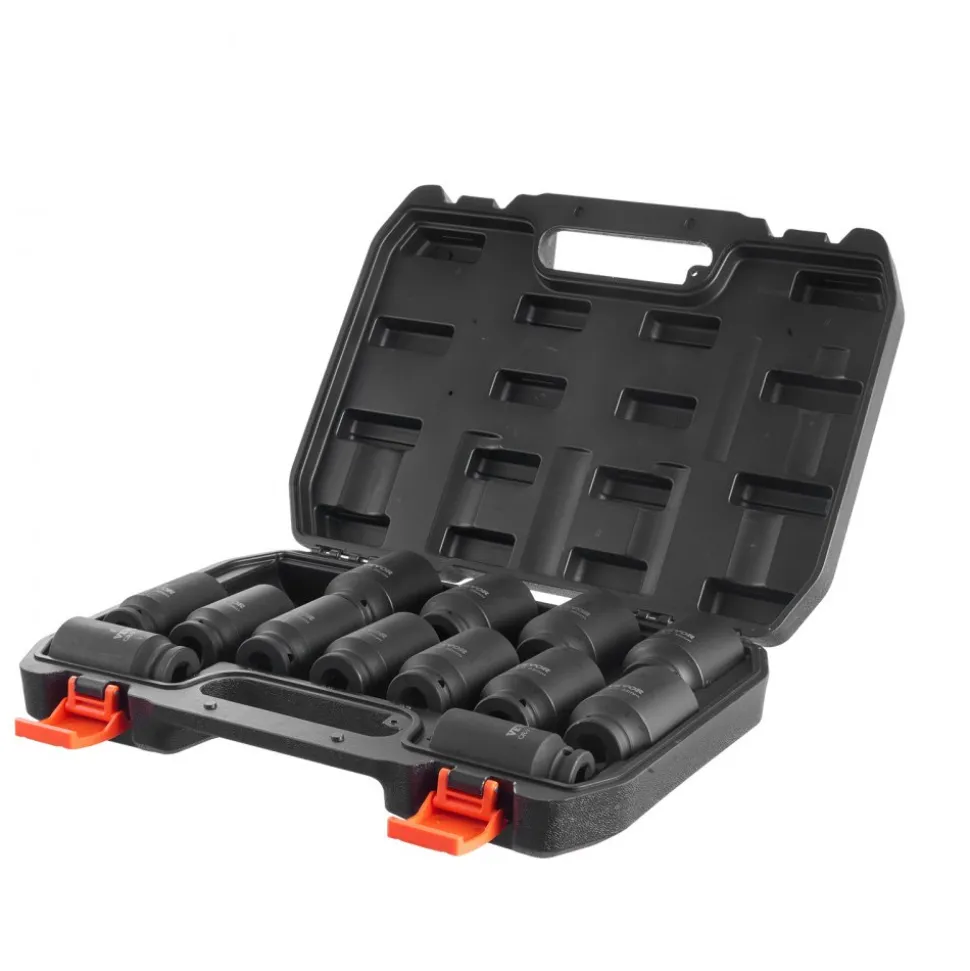 VEVOR Axle Nut Impact Socket Set, 1/2" Drive Deep 6+12-Point 14-Piece Metric Spindle Nut Socket Set, CR-V Heat Treated Large Socket Set with Storage Case, Auto Repair, Removing or Installing Axle Nuts