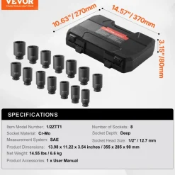 VEVOR Axle Nut Impact Socket Set, 1/2
