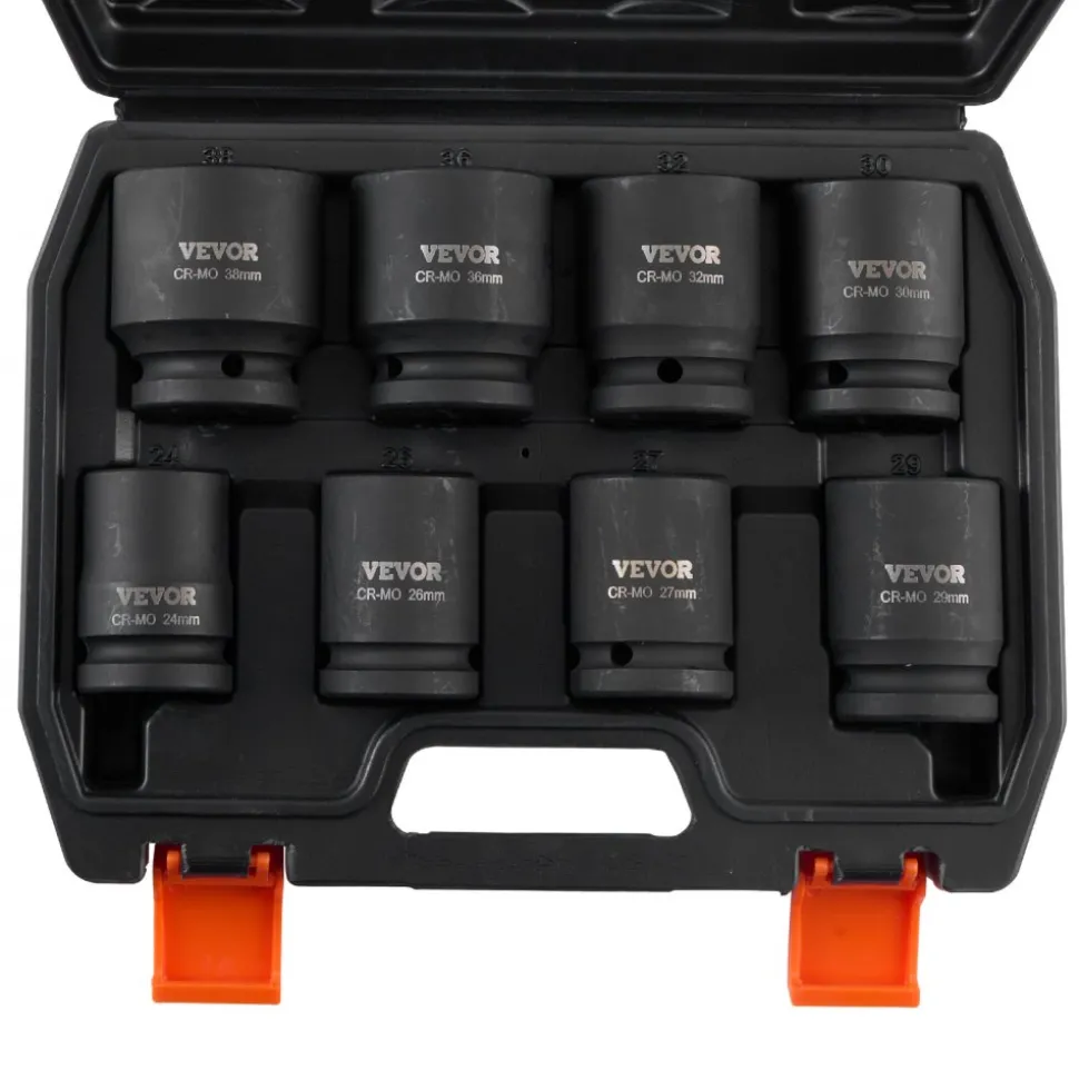 VEVOR Axle Nut Impact Socket Set, 3/4" Drive 6-Point 8-Piece Metric Spindle Nut Socket Set, CR-MO Heat Treated Large Socket Set with Storage Case, for Auto Repair, Removing or Installing Axle Nuts