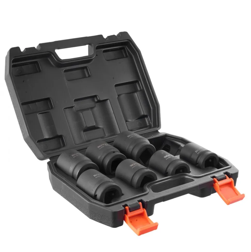 VEVOR Axle Nut Impact Socket Set, 3/4" Drive 6-Point 8-Piece Metric Spindle Nut Socket Set, CR-MO Heat Treated Large Socket Set with Storage Case, for Auto Repair, Removing or Installing Axle Nuts
