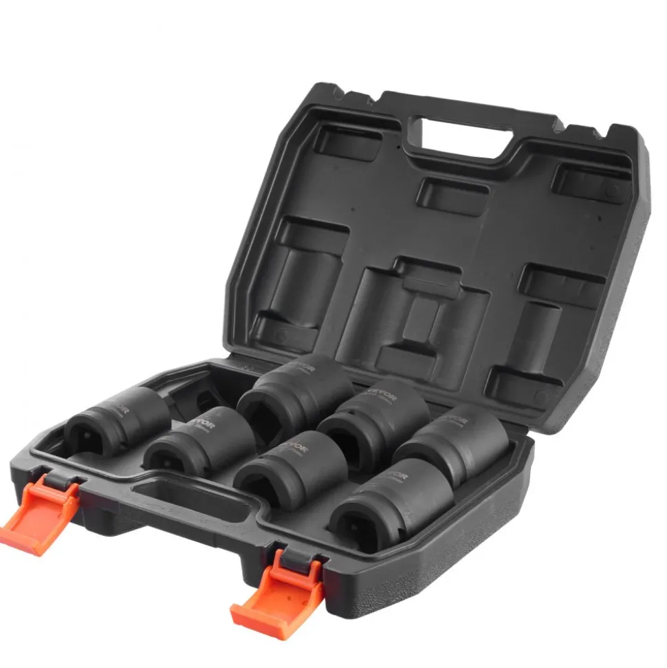 VEVOR Axle Nut Impact Socket Set, 3/4" Drive 6-Point 8-Piece Metric Spindle Nut Socket Set, CR-MO Heat Treated Large Socket Set with Storage Case, for Auto Repair, Removing or Installing Axle Nuts