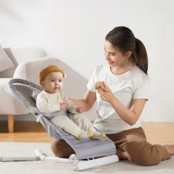 VEVOR Baby Bouncer, Folding Bouncer Seat for Babies 0-9 Months, Newborn Bouncer Chair with 2 Reclining Angles & 3-Point Harness, Portable Infant Rocker with Carrying Bag for Indoors Outdoors, Camel