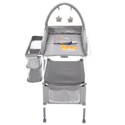 VEVOR Baby Changing Table, Foldable Diaper Change Station with 2 Fabric Drawers, Side Basket & Hanging Rod, Adjustable Height Portable Changing Table with Lockable Wheels & 2 Star Toys, Light Gray
