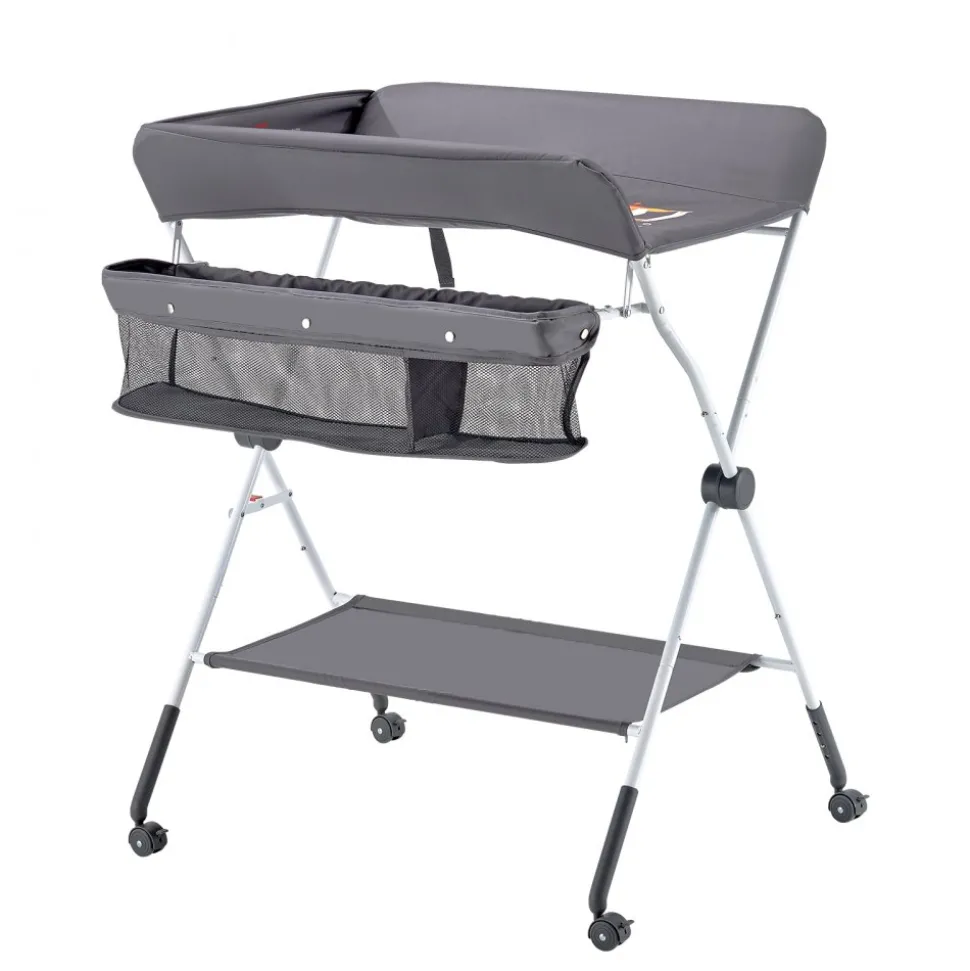 VEVOR Baby Changing Table, Foldable Diaper Change Station with Side Basket, Adjustable Height Portable Changing Table with Lockable Wheels, Multi-Functional Storage Organizer Nursery, Dark Gray