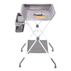 VEVOR Baby Changing Table, Foldable Diaper Change Station with Side Basket, Adjustable Height Portable Changing Table with Lockable Wheels, Multi-Functional Storage Organizer Nursery, Light Gray