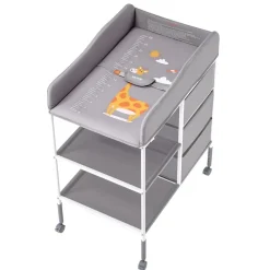 VEVOR Baby Changing Table, Portable Diaper Change Station with 3 Fabric Drawers and Lockable Wheels, Adjustable Height Multi-Functional Changing Station Table with Storage Organizer Nursery, Gray