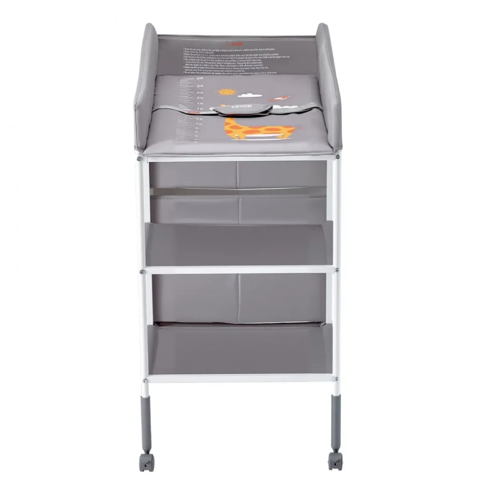 VEVOR Baby Changing Table, Portable Diaper Change Station with 3 Fabric Drawers and Lockable Wheels, Adjustable Height Multi-Functional Changing Station Table with Storage Organizer Nursery, Gray