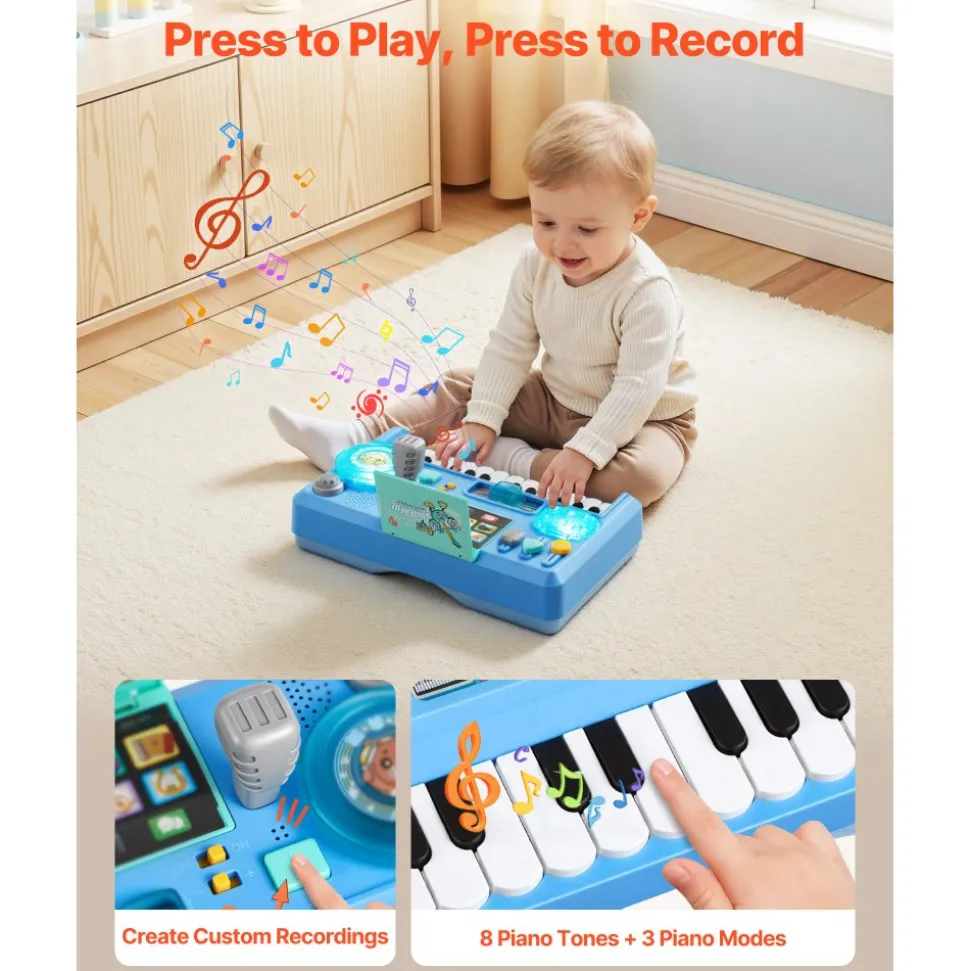 VEVOR Baby DJ Playset for Toddlers 1-3, Educational Musical Table Toys with 133 Sound Sources, Recording and LED DJ Turntable, Baby Activity Table for Birthday, Gift for Kids Aged 6+ Months