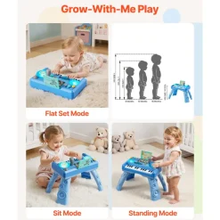 VEVOR Baby DJ Playset for Toddlers 1-3, Educational Musical Table Toys with 133 Sound Sources, Recording and LED DJ Turntable, Baby Activity Table for Birthday, Gift for Kids Aged 6+ Months