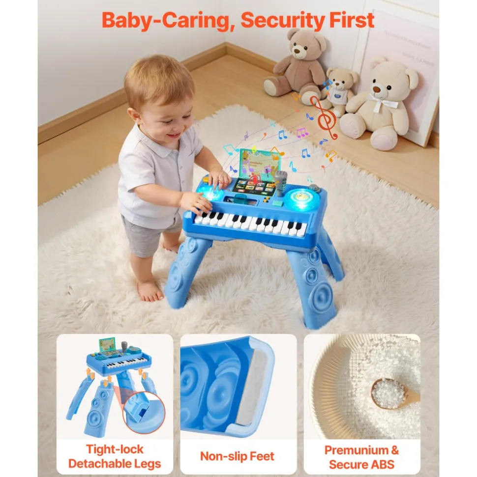 VEVOR Baby DJ Playset for Toddlers 1-3, Educational Musical Table Toys with 133 Sound Sources, Recording and LED DJ Turntable, Baby Activity Table for Birthday, Gift for Kids Aged 6+ Months