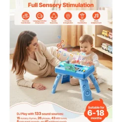 VEVOR Baby DJ Playset for Toddlers 1-3, Educational Musical Table Toys with 133 Sound Sources, Recording and LED DJ Turntable, Baby Activity Table for Birthday, Gift for Kids Aged 6+ Months