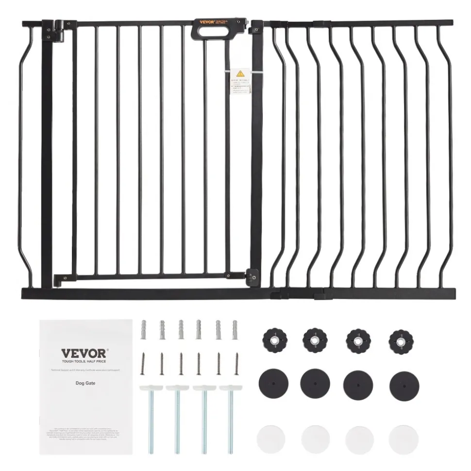 VEVOR Baby Gate, 29.5"-46.4" Extra Wide, 30" High, Dog Gate for Stairs Doorways and House, Easy Step Walk Thru Auto Close Child Gate Pet Security Gate with Pressure Mount Kit and Wall Mount Kit, Black