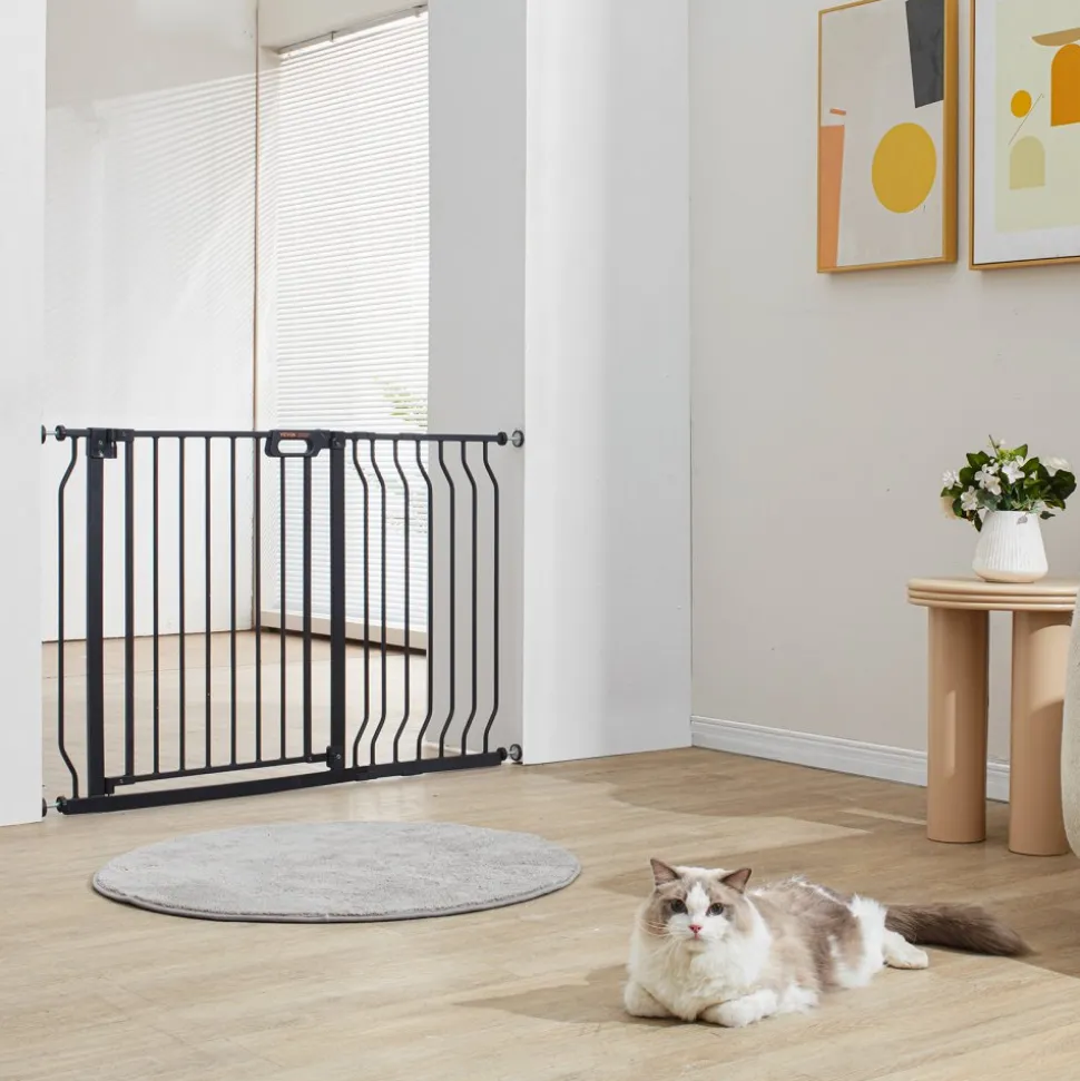 VEVOR Baby Gate, 29.5"-46.4" Extra Wide, 30" High, Dog Gate for Stairs Doorways and House, Easy Step Walk Thru Auto Close Child Gate Pet Security Gate with Pressure Mount Kit and Wall Mount Kit, Black