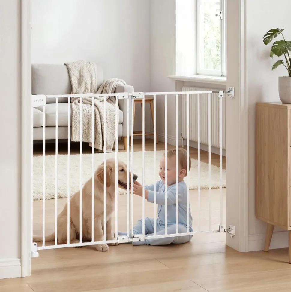 VEVOR Baby Gate for Stairs, 26-43 in Adjustable Width, 28 in High Dog Gate, No Bottom Bar, One-Handed Operation, Easy Drilling Installation with Hardware Kit, for Stairs, Doorways, and House, White