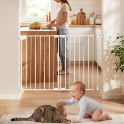 VEVOR Baby Gate for Stairs, 26-43 in Adjustable Width, 28 in High Dog Gate, No Bottom Bar, One-Handed Operation, Easy Drilling Installation with Hardware Kit, for Stairs, Doorways, and House, White