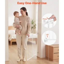 VEVOR Baby Gate for Stairs, 26-43 in Adjustable Width, 28 in High Dog Gate, No Bottom Bar, One-Handed Operation, Easy Drilling Installation with Hardware Kit, for Stairs, Doorways, and House, White