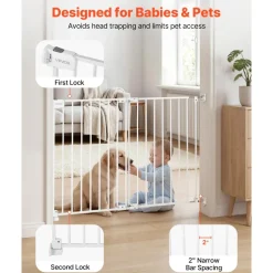 VEVOR Baby Gate for Stairs, 26-43 in Adjustable Width, 28 in High Dog Gate, No Bottom Bar, One-Handed Operation, Easy Drilling Installation with Hardware Kit, for Stairs, Doorways, and House, White