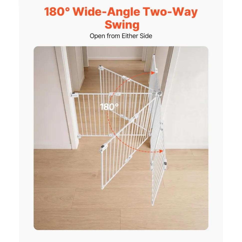 VEVOR Baby Gate for Stairs, 26-43 in Adjustable Width, 28 in High Dog Gate, No Bottom Bar, One-Handed Operation, Easy Drilling Installation with Hardware Kit, for Stairs, Doorways, and House, White