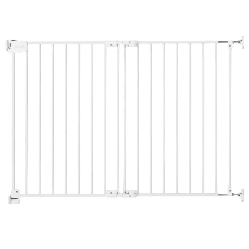 VEVOR Baby Gate for Stairs, 26-43 in Adjustable Width, 28 in High Dog Gate, No Bottom Bar, One-Handed Operation, Easy Drilling Installation with Hardware Kit, for Stairs, Doorways, and House, White