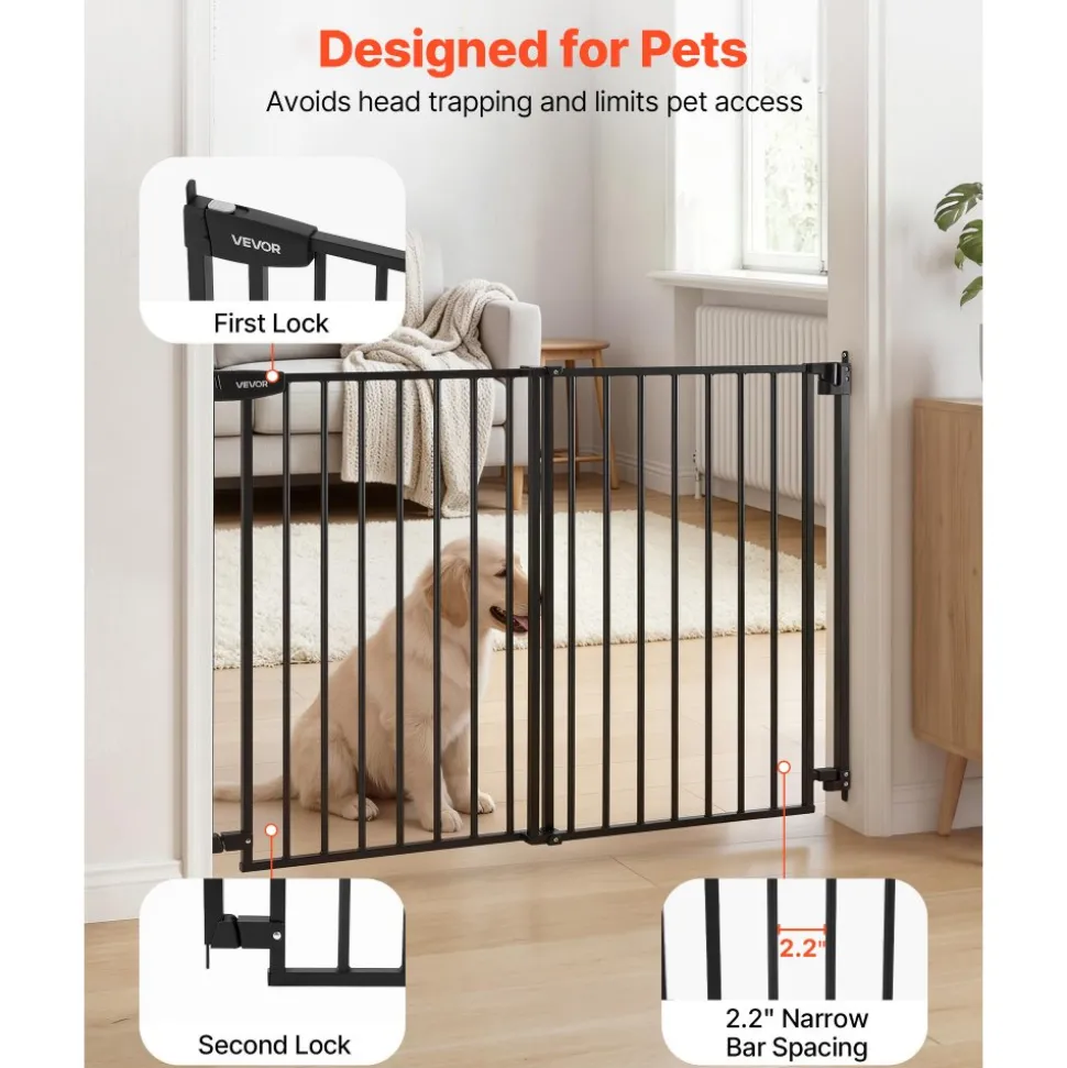 VEVOR Baby Gate for Stairs, 31-48 in Adjustable Width, 36 in High Dog Gate, No Bottom Bar, One-Handed Operation, Easy Drilling Installation with Hardware Kit, for Stairs, Doorways, and House, Black