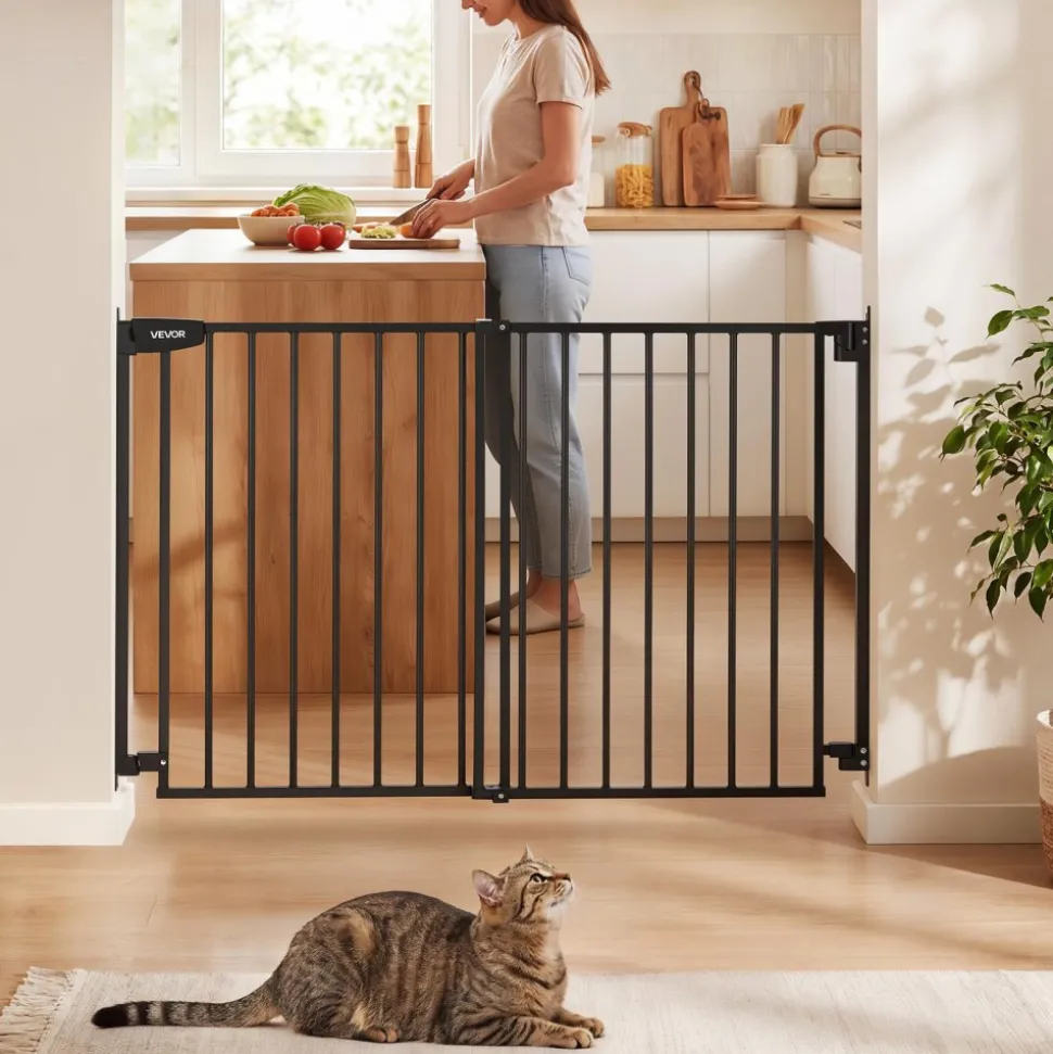 VEVOR Baby Gate for Stairs, 31-48 in Adjustable Width, 36 in High Dog Gate, No Bottom Bar, One-Handed Operation, Easy Drilling Installation with Hardware Kit, for Stairs, Doorways, and House, Black