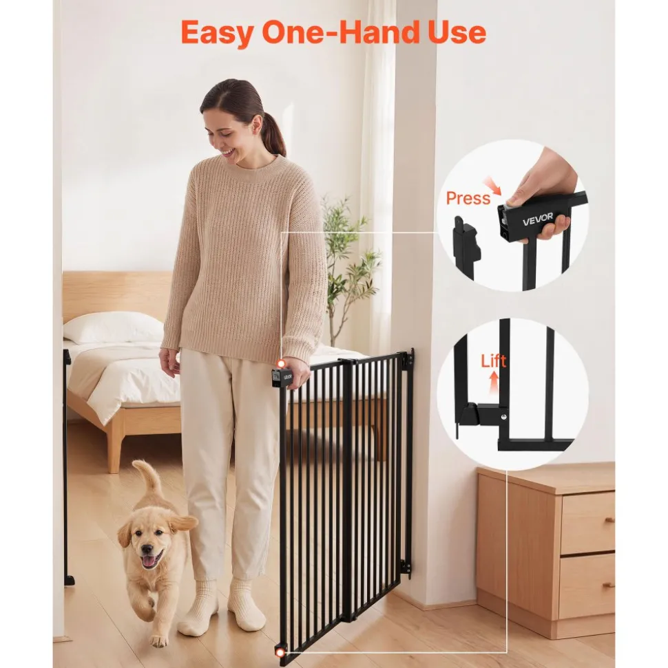 VEVOR Baby Gate for Stairs, 31-48 in Adjustable Width, 30 in High Dog Gate, No Bottom Bar, One-Handed Operation, Easy Drilling Installation with Hardware Kit, for Stairs, Doorways, and House, Black